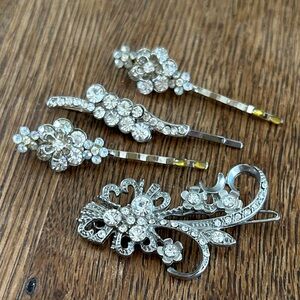Rhinestone Silver Hair Clips